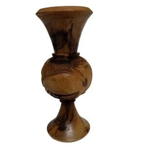 Handcrafted Unique Olive Wood Vase Bethlehem Israel 1960s Natural Grain Vintage